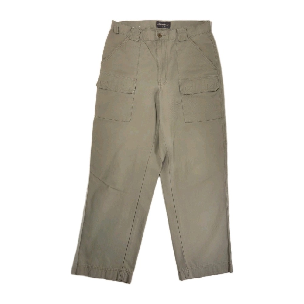 Eddie Bauer Cargo Pants Mens 33x30 Tan 100% Cotton Canvas Outdoor Hiking Classic